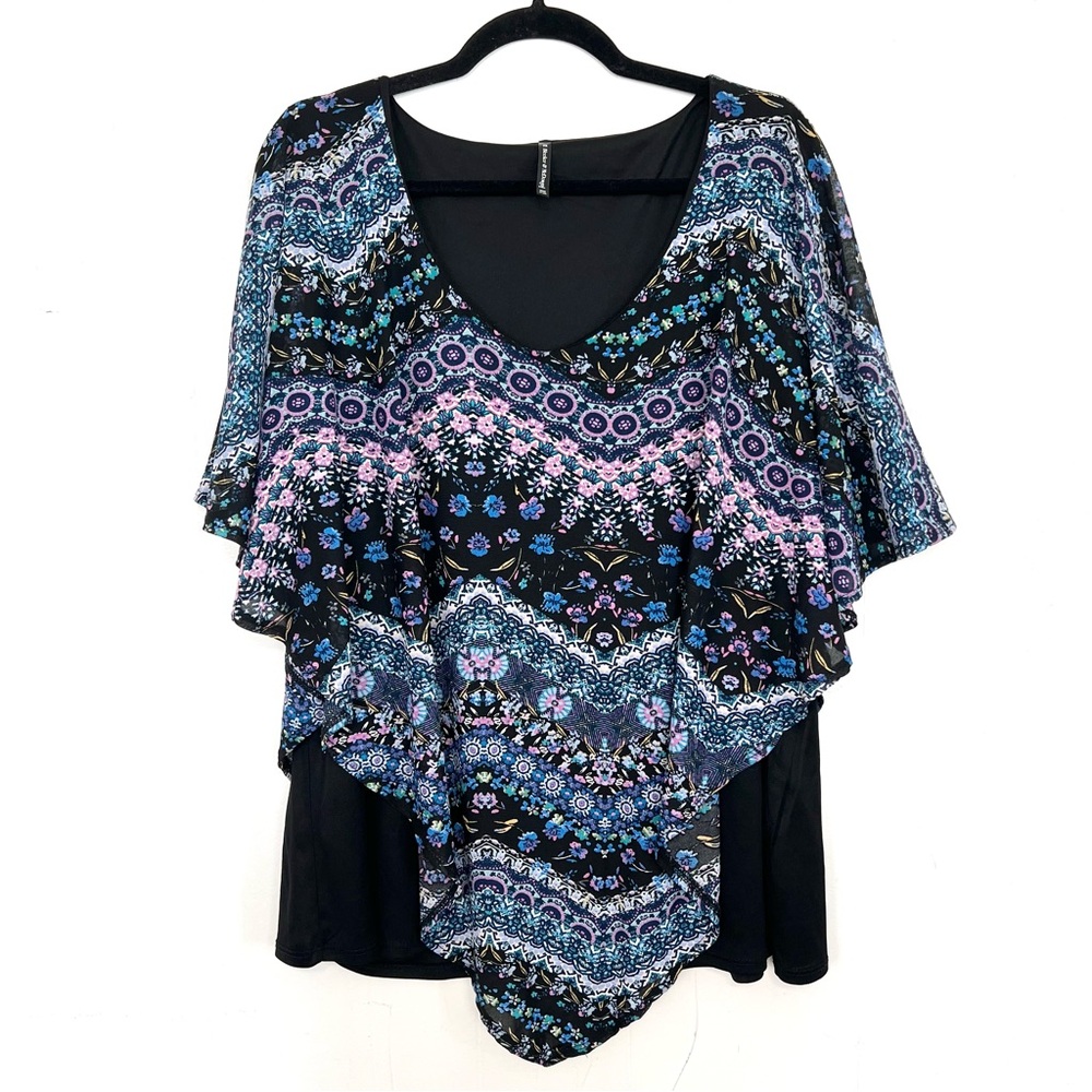 Bleeker & McDougal Black Floral‎ Layered Top Size 2X